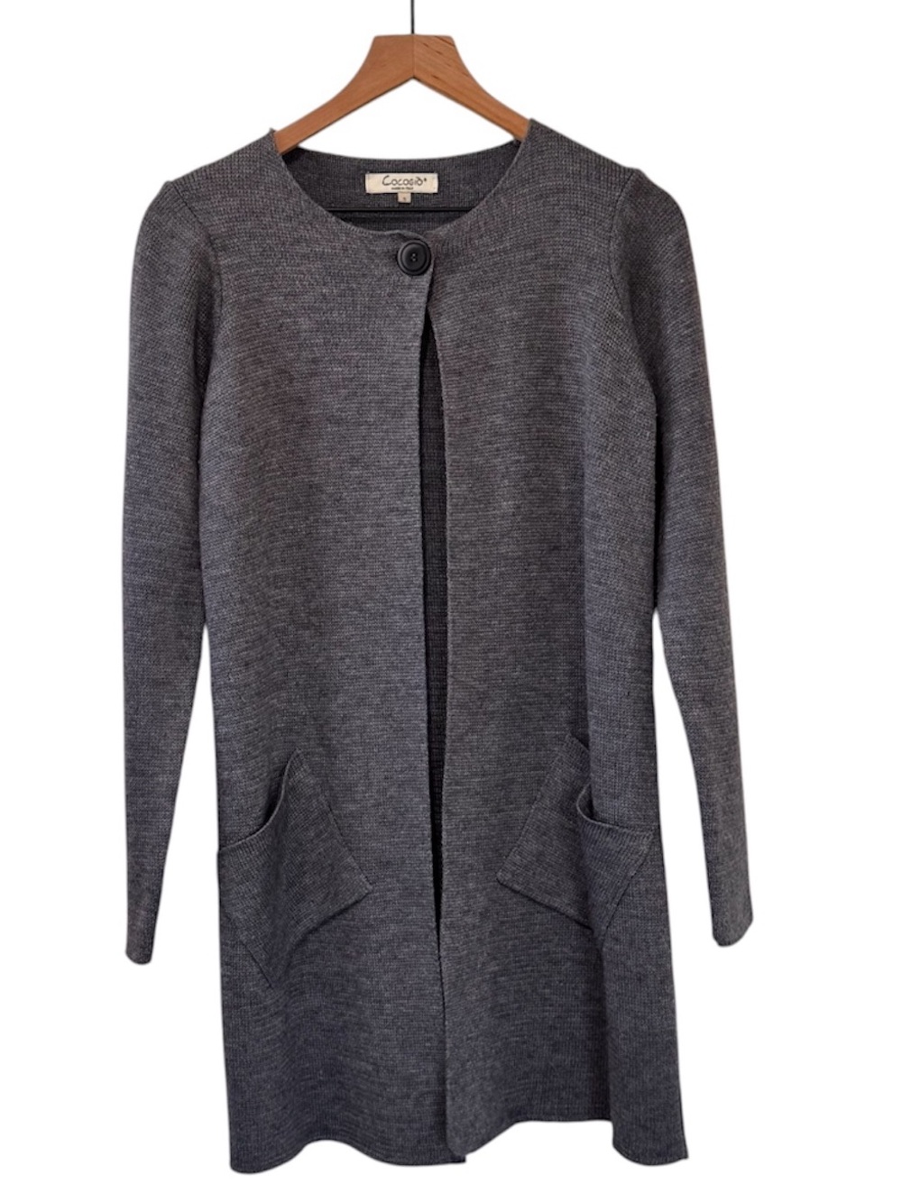 Cocogio Gray Single-Button Long Open Cardigan